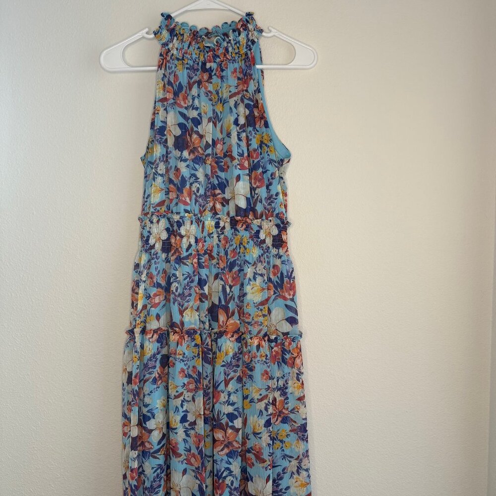 Taylor Blue Floral Smocked Halter Maxi Dress | Size 2